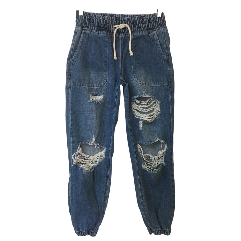 Celebrity Pink Small Distressed Pull On Jogger Jeans Front & Back Slip Pockets